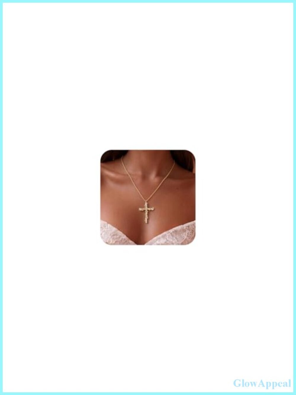14K Gold Plated Double Pendant Necklace Cubic Zirconia Cross